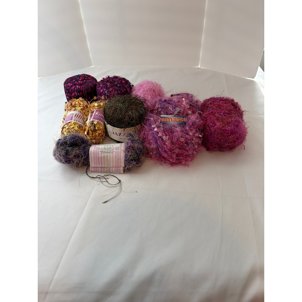 Mixed Novelty Yarn Lot Plymouth Dazzlelash Mondial Eyelash Sequin Purple Gold